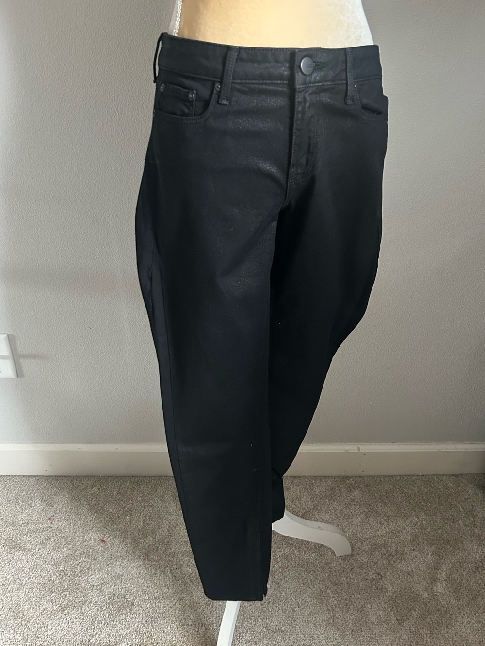 NEW Vince Dylan Skinny Black Shine Jeans Zip Ankle Sz 28